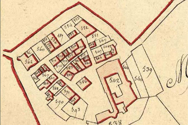 Au fil des siècles, le plan initial du site fortifié (ici 1810) s'efface peu à peu... - Cadastre napoléonien - Archives Départementales 47